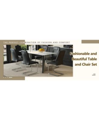 Streamdale Cold Jade Dining Table Set with 6 Black PU Chairs