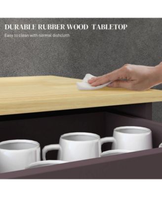 Sideboard with Solid Wood Countertop, Modern Kitchen Storage Cabinet, Coffee Bar Cabinet with 2 Drawers, Doors and Adjustable Shelf, Coffee