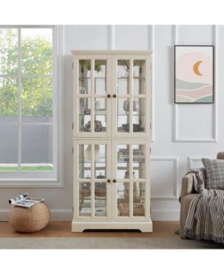 Antique Display Cabinet with Adjustable Shelves and Glass Doors, Vintage Showcase