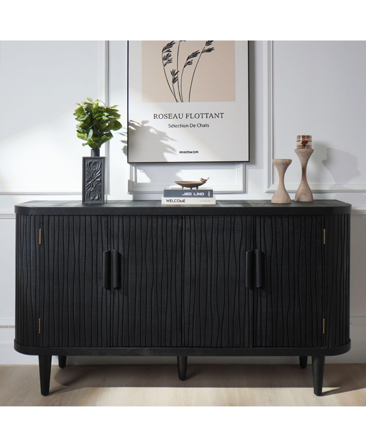 Modern Accent Cabinet with Adjustable Shelves and 4 Doors