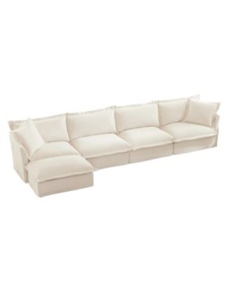 1 Pc. Chenille Upholstered 4-Seater with Armrests & Pillows Sectional Sofa