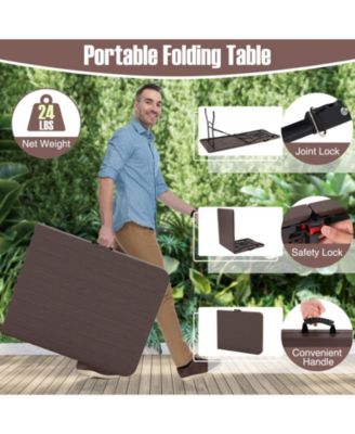 6 Feet Folding Table with Wood Grain HDPE Tabletop and Safe Lock Mechanism-Brown