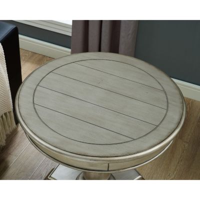 Round Wood Pedestal Side Table, Champagne
