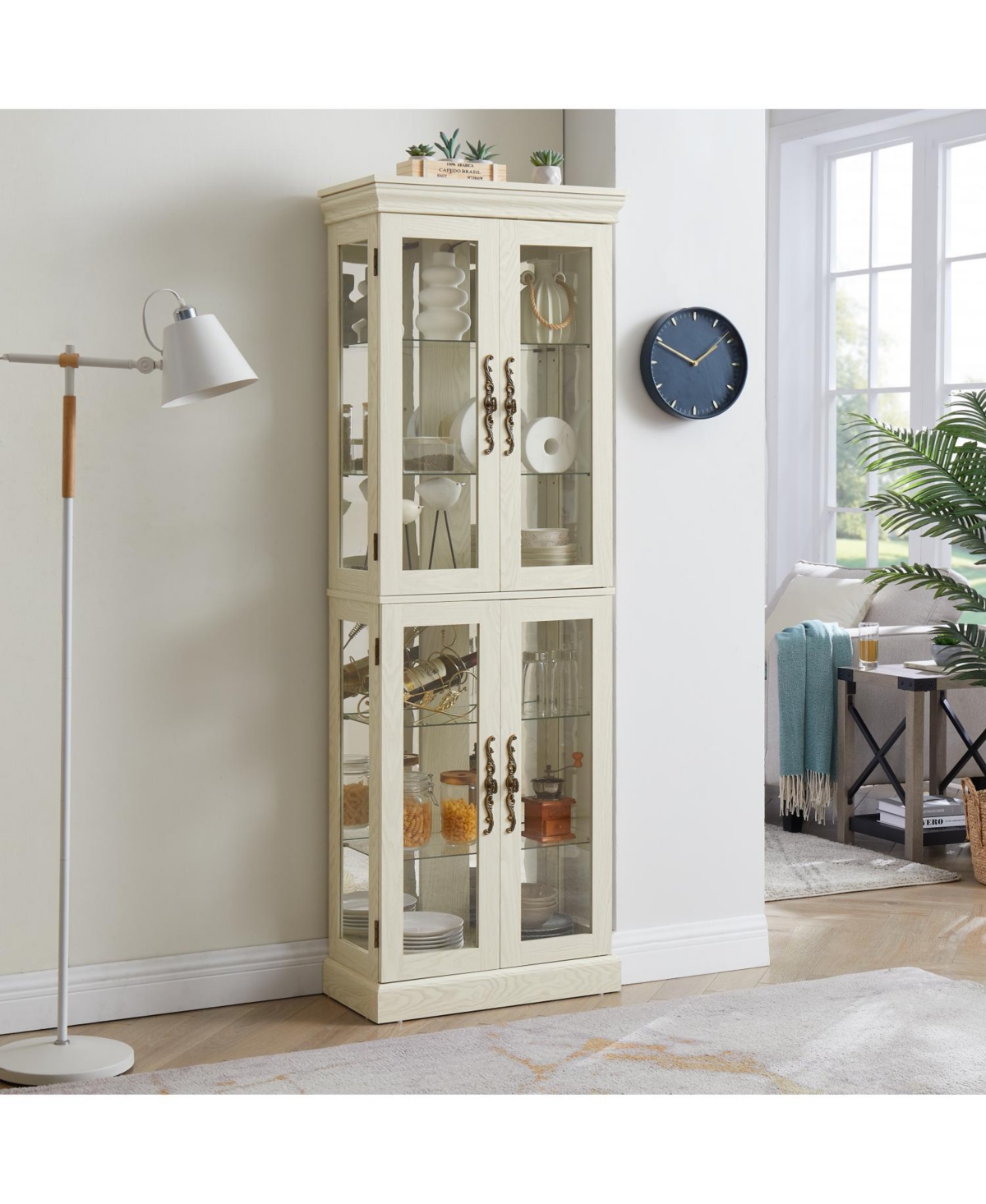 Streamdale Lighted Glass Display Cabinet, Antique White