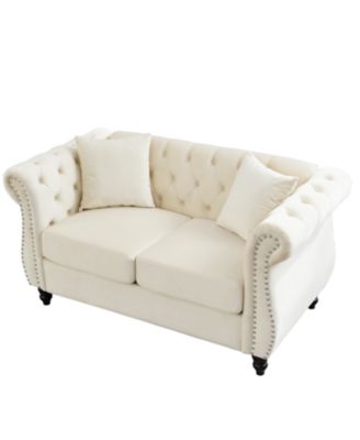 Beige Velvet Chesterfield Sofa