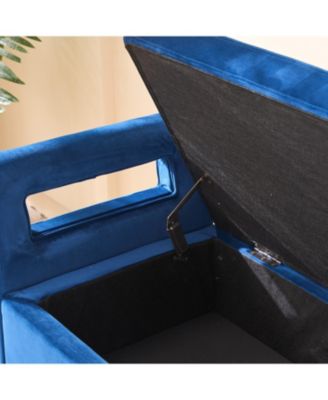 Navy Velvet Storage Bench with Armrests - 67.91" Wide