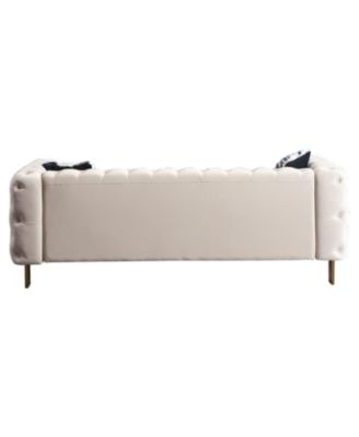  1 Pc  Velvet  Tufted, Chesterfield Style, Gold Metal Legs, Removable Cushions, Includes Pillows  84.25"W Living Room Sofa