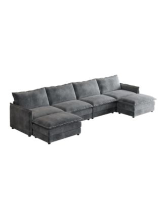 Corduroy 4-Seater Cloud Couch with Footrests & Cushions