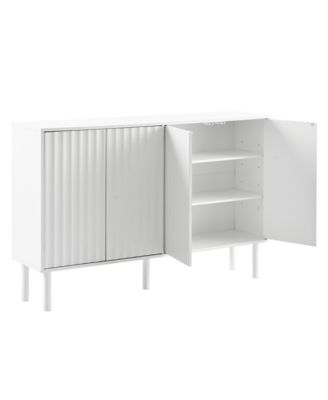 Cream Sideboard with 4 Fluted Doors and 5 Wood Legs