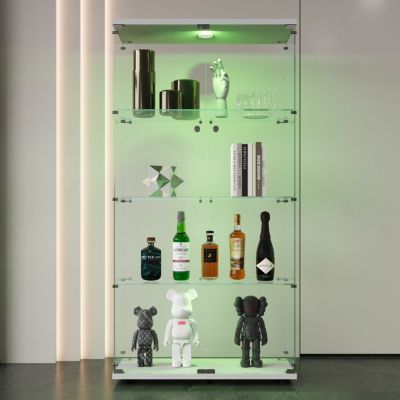 Streamdale LED Glass Display Cabinet with 4 Shelves and Door, 64.7" x 31.7" x 14.3