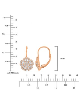 Cubic Zirconia Round & Baguette Flower Motif Leverback Drop Earrings