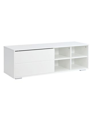 Modern TV Stand with Fluted Glass Sliding Door, Media Console with Storage and LED Backlight (White)