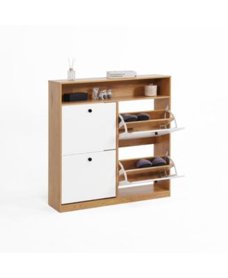 Shoe Storage Cabinet with 4 Flip Drawers and Anti-Tip Fitting