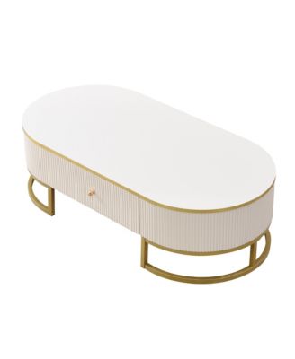 Streamdale Modern Oval Coffee Table with Drawers,Curved Profile Design, Gold Metal Decor, Center Table for Living Room in 47.2"