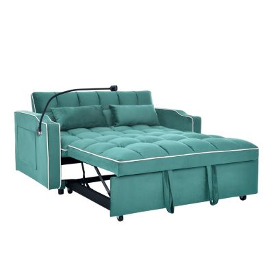 Versatile 55.5" Foldable Sofa Bed with Adjustable Back, USB Port, and Phone Stand (Green