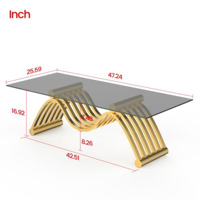  Gold Rectangle Stainless Steel Coffee Table with Glass Top
