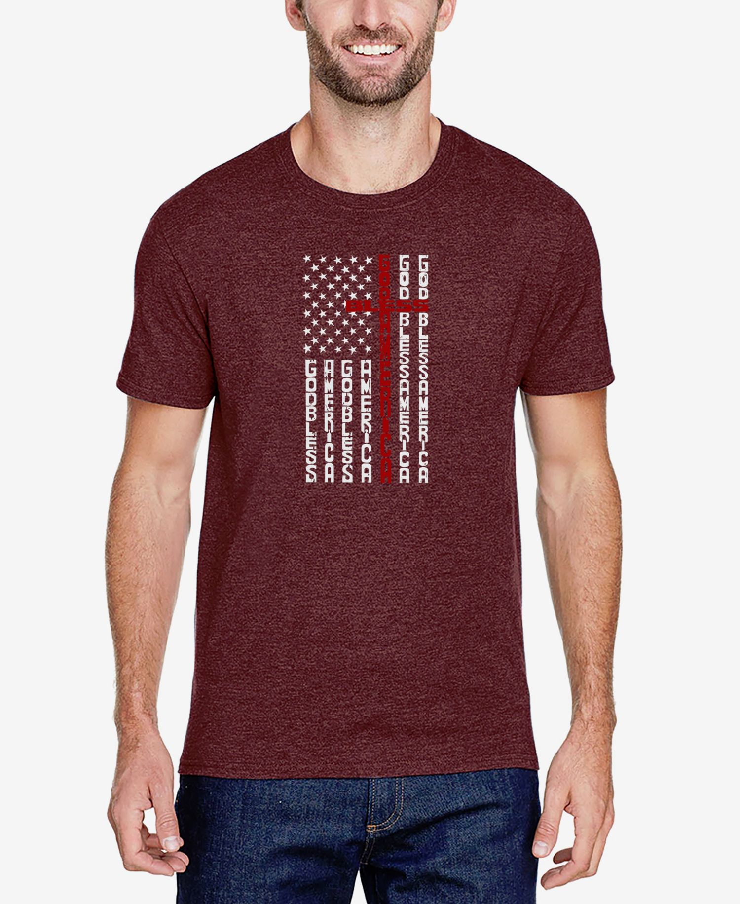 Men's Cotton/Poly Blend Word Art T-Shirt - Cross American Flag