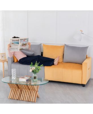 Streamdale Velvet 2-Seater Sofa, Light Grey & Yellow, Modern Design