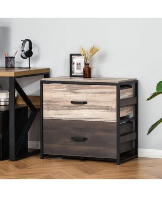 Vinsetto Office File Cabinet with 2 Large Drawers and Adjustable Metal Hanging Bars for A4, Letter and Legal Sized Files, Storage Organizer, Brown/Black