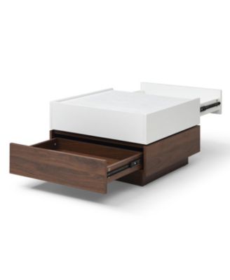 Swivel Coffee Table with 2 Drawers, 2-Tier Storage, Square Top