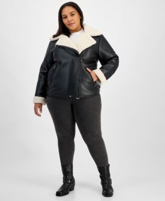 Plus Size Asymmetric Faux-Shearling Coat