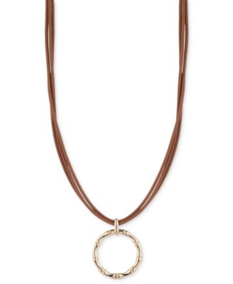 Колье-подвеска из золотисто-коричневой кожи Lauren Ralph Lauren, удлинитель 16 дюймов + 3 дюйма