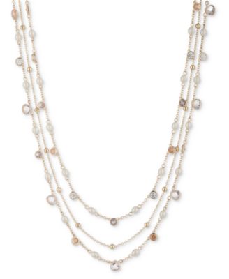 Колье-воротник из трехрядных шелковых бусин Lauren Ralph Lauren золотистого цвета, удлинитель 16 дюймов + 3 дюйма