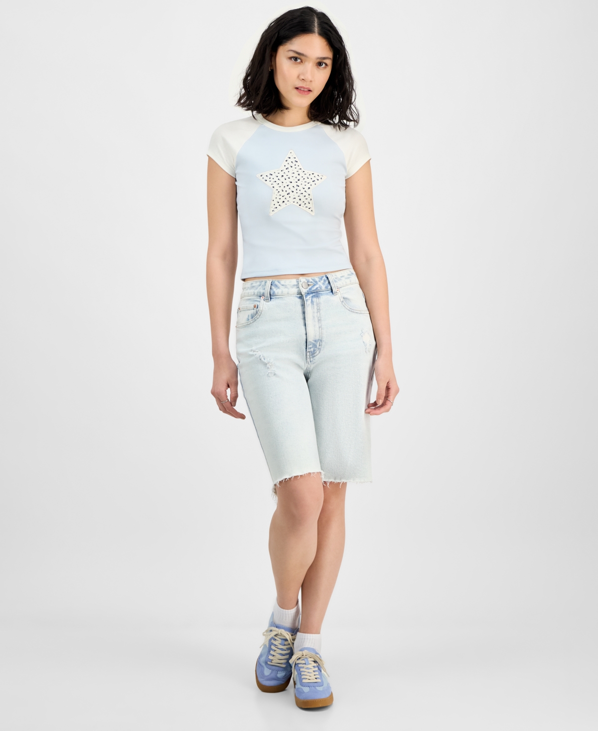 Just Polly Juniors' Raglan Short-sleeve Tee In Blue
