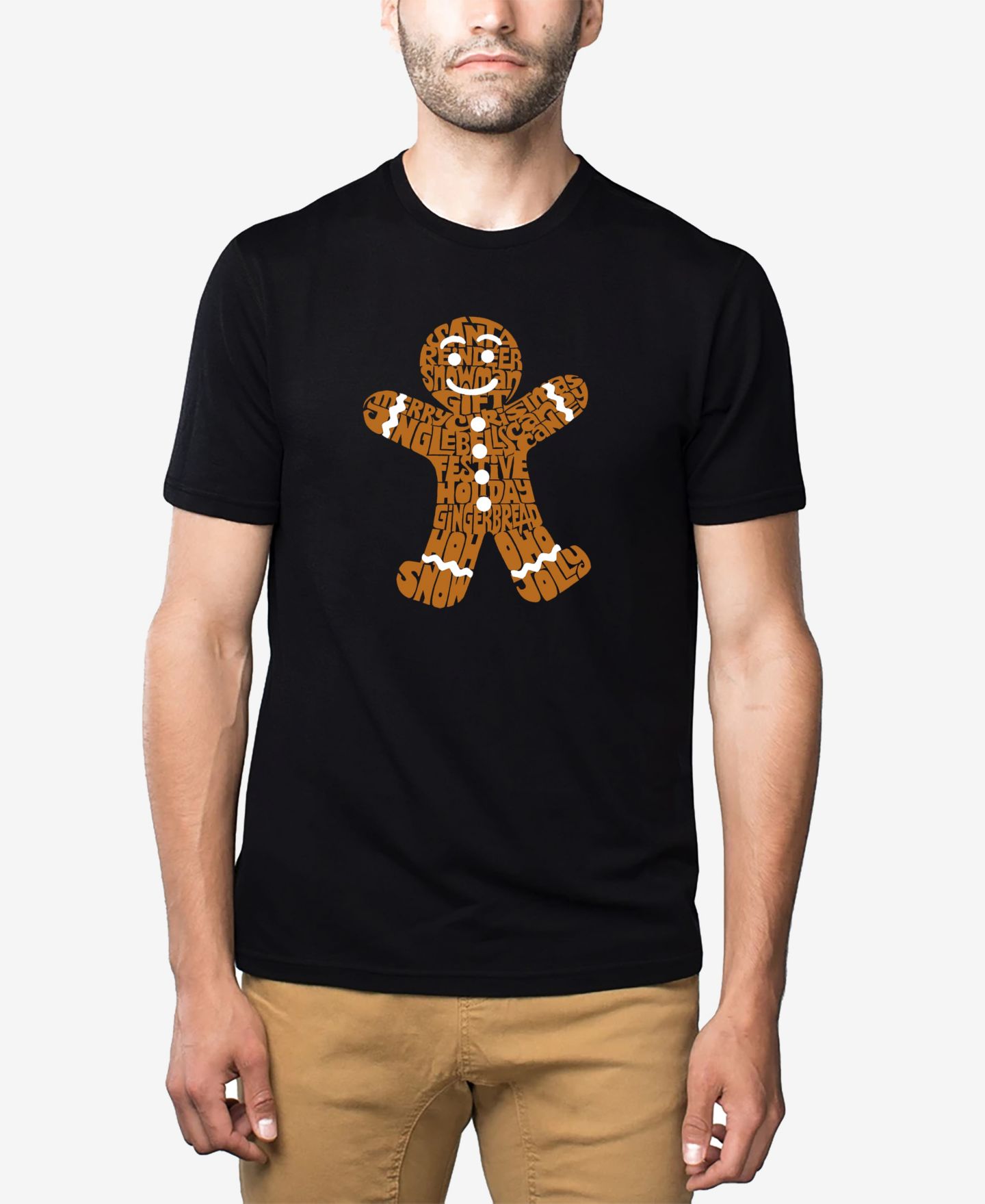 Мужская футболка LA Pop Art Cotton/Poly Blend Word Art - Gingerbread Man, цвет: Чёрный — фото 1