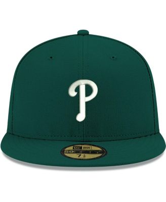 Мужская зеленая шляпа Philadelphia Phillies с белым логотипом New Era 59, приталенная по фигуре.