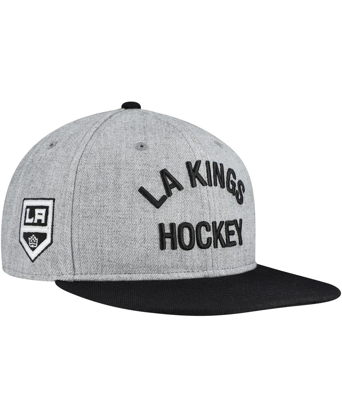 Fanatics Men's Heather Gray/black Los Angeles Kings Elements Flat Brim Leather Strap Back Hat