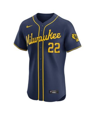Мужская футболка Nike Christian Yelich Navy Milwaukee Brewers Alternate Home Elite Player от Nike.