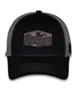 Спортивная мужская и женская черная шляпа дальнобойщика Chase Elliott Flag с регулируемым верхом и клетчатым флагом