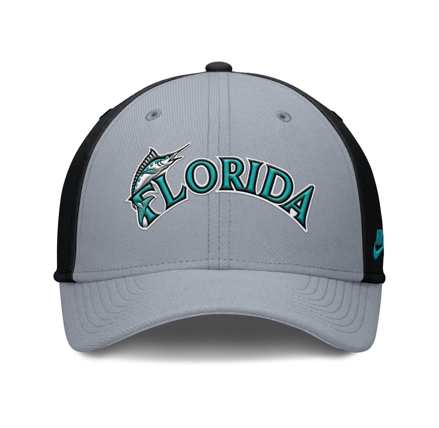 Men's Gray/Black Florida Marlins Rise Swoosh Performance Flex Hat