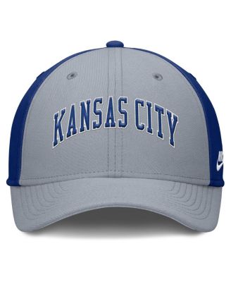 Мужская шапка Nike Grey/Royal Kansas City Royals Rise Swoosh Performance Flex Hat серого цвета