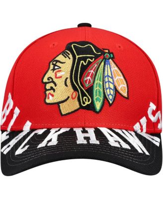 Мужская красно-черная бейсболка Mitchell & Ness Chicago Blackhawks Underarch с двухцветной застежкой Pro Crown Snapback