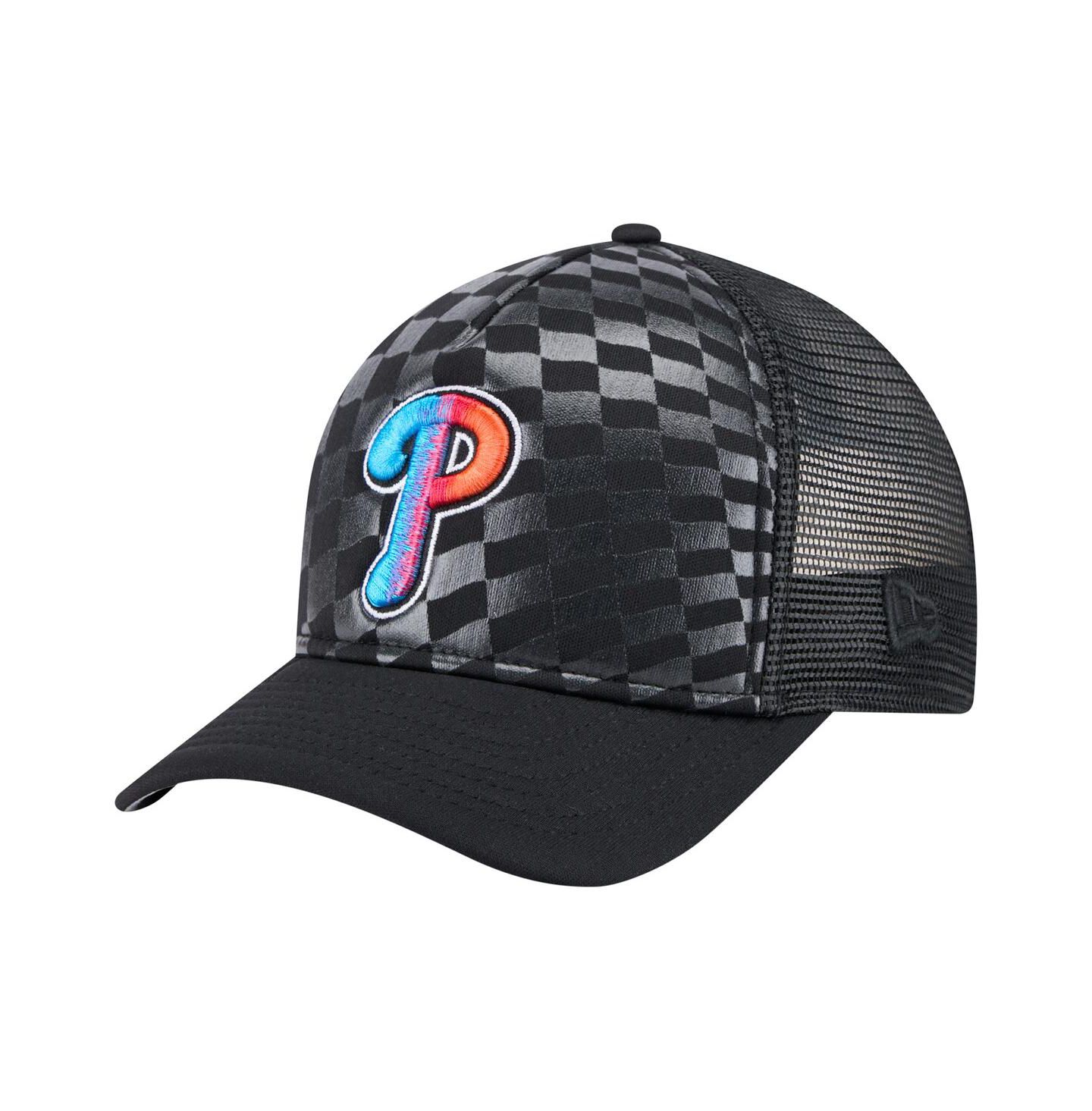 Мужская кепка New Era Black Philadelphia Phillies Gradient 9FORTY A-Frame M-Crown Trucker Adjustable Hat — фото 1