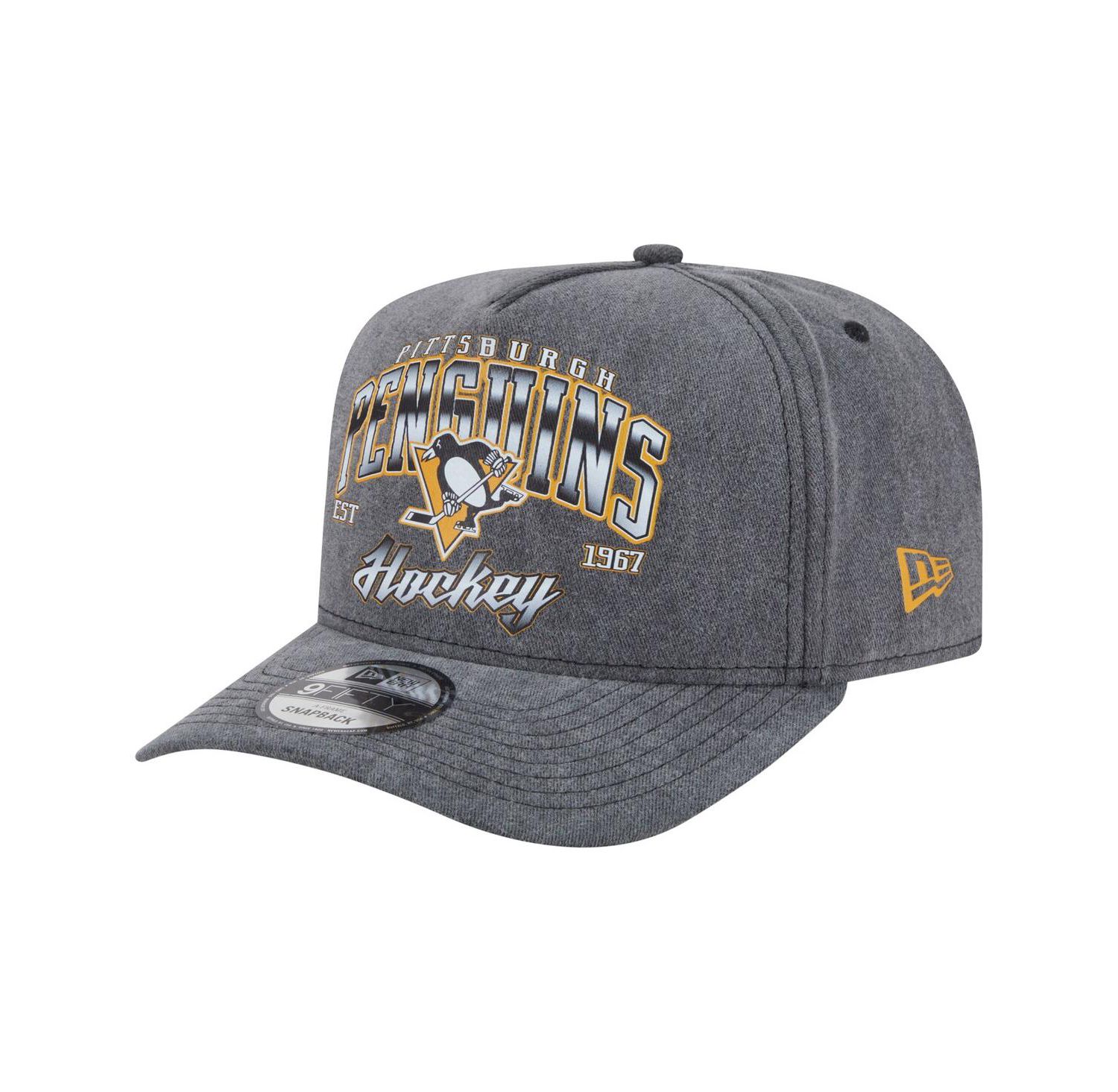 Men's Charcoal Pittsburgh Penguins Throwback Washed A-Frame Pre-Curved 9FIFTY Snapback Hat