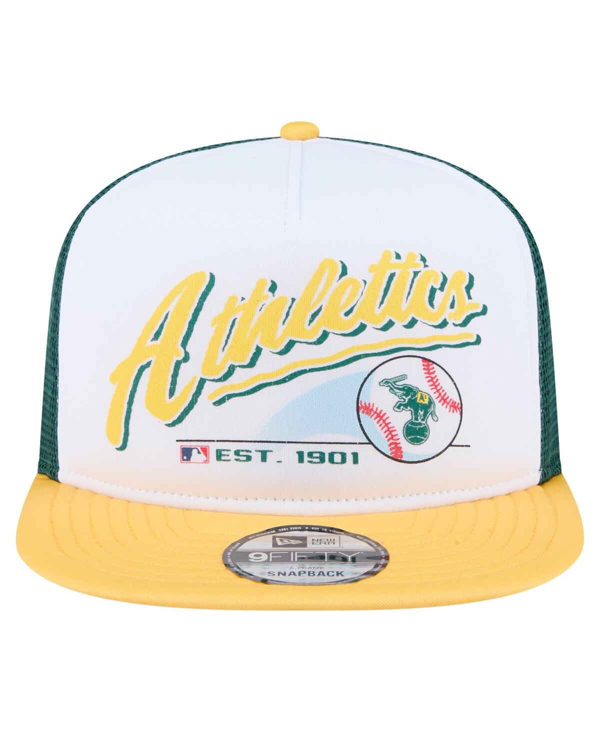 NEW ERA MEN'S WHITE/GOLD ATHLETICS RETRO SCRIPT TRUCKER 9FIFTY SNAPBACK HAT 