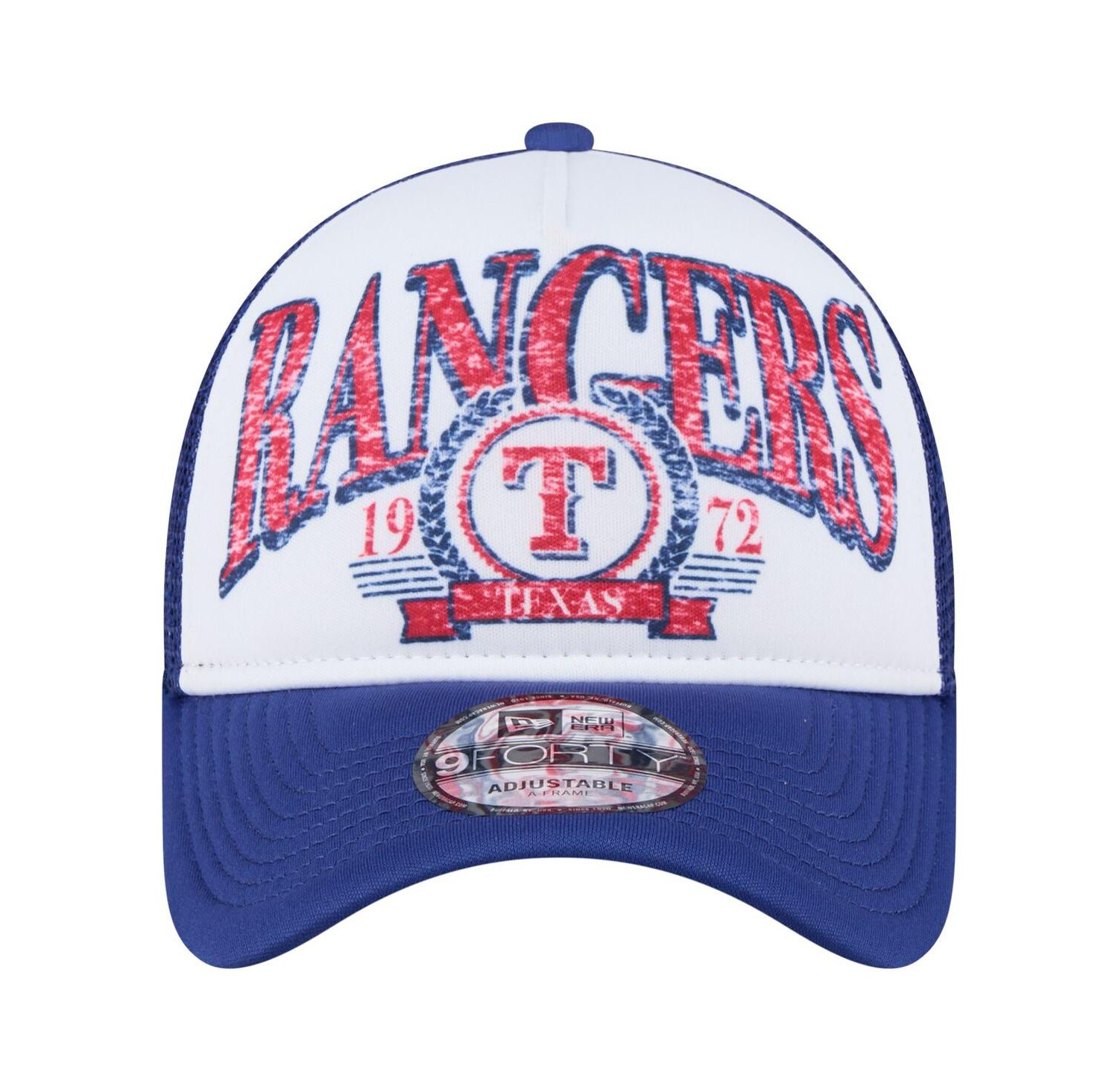 Men's White/Royal Texas Rangers Trucker A-Frame 9FORTY Adjustable Hat