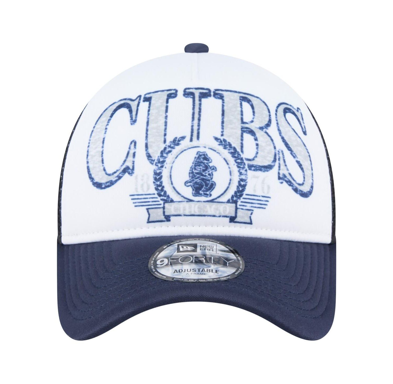 Men's White/Navy Chicago Cubs Distressed 9FORTY A-Frame Adjustable Trucker Hat