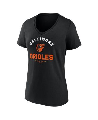Женская спортивная черная футболка Baltimore Orioles с V-образным вырезом и непревзойденным дизайном с логотипом Baltimore Orioles