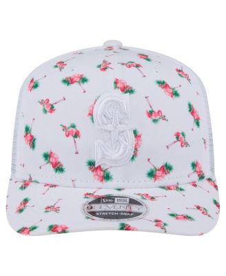 Мужская белая шляпа Seattle Mariners Flamingo с сетчатой спинкой 9SEVENTY на эластичной застежке New Era
