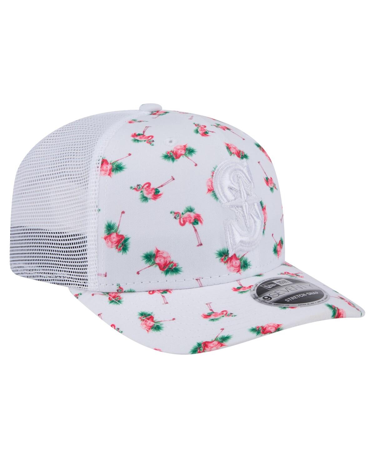 NEW ERA MEN'S WHITE SEATTLE MARINERS FLAMINGO MESH BACK 9SEVENTY STRETCH-SNAP HAT 