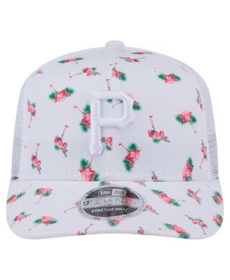 Мужская белая шляпа Pittsburgh Pirates Flamingo с сетчатой спинкой New Era Men's White 9SEVENTY с эластичной застежкой