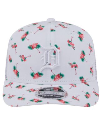 Мужская белая шляпа Detroit Tigers Flamingo с сетчатой спинкой New Era 9SEVENTY с эластичной застежкой