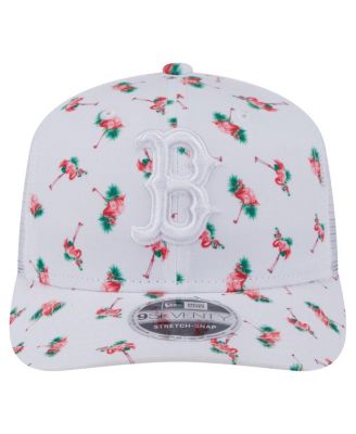 Мужская белая бейсболка New Era Boston Red Sox Flamingo с сетчатой спинкой и эластичной застежкой-молнией 9SEVENTY