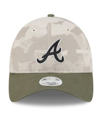 Женская светло-бежевая/оливковая шляпа новой эры Atlanta Braves 2025, День Вооруженных сил, 920 лет, с регулируемой головкой