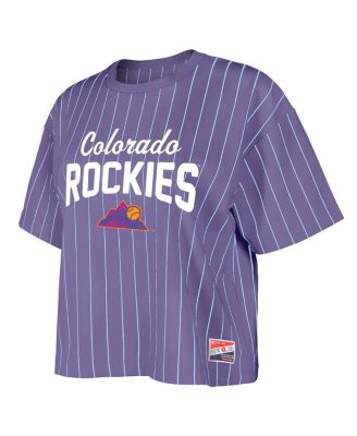 Женская фиолетовая футболка в квадратную полоску Colorado Rockies 2025 City Connect от New Era