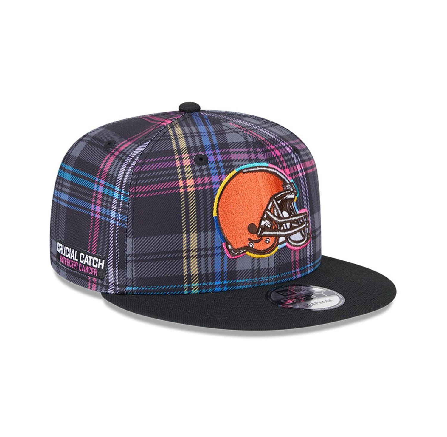 Men's Black Cleveland Browns 2024 NFL Crucial Catch Plaid 9FIFTY Snapback Hat